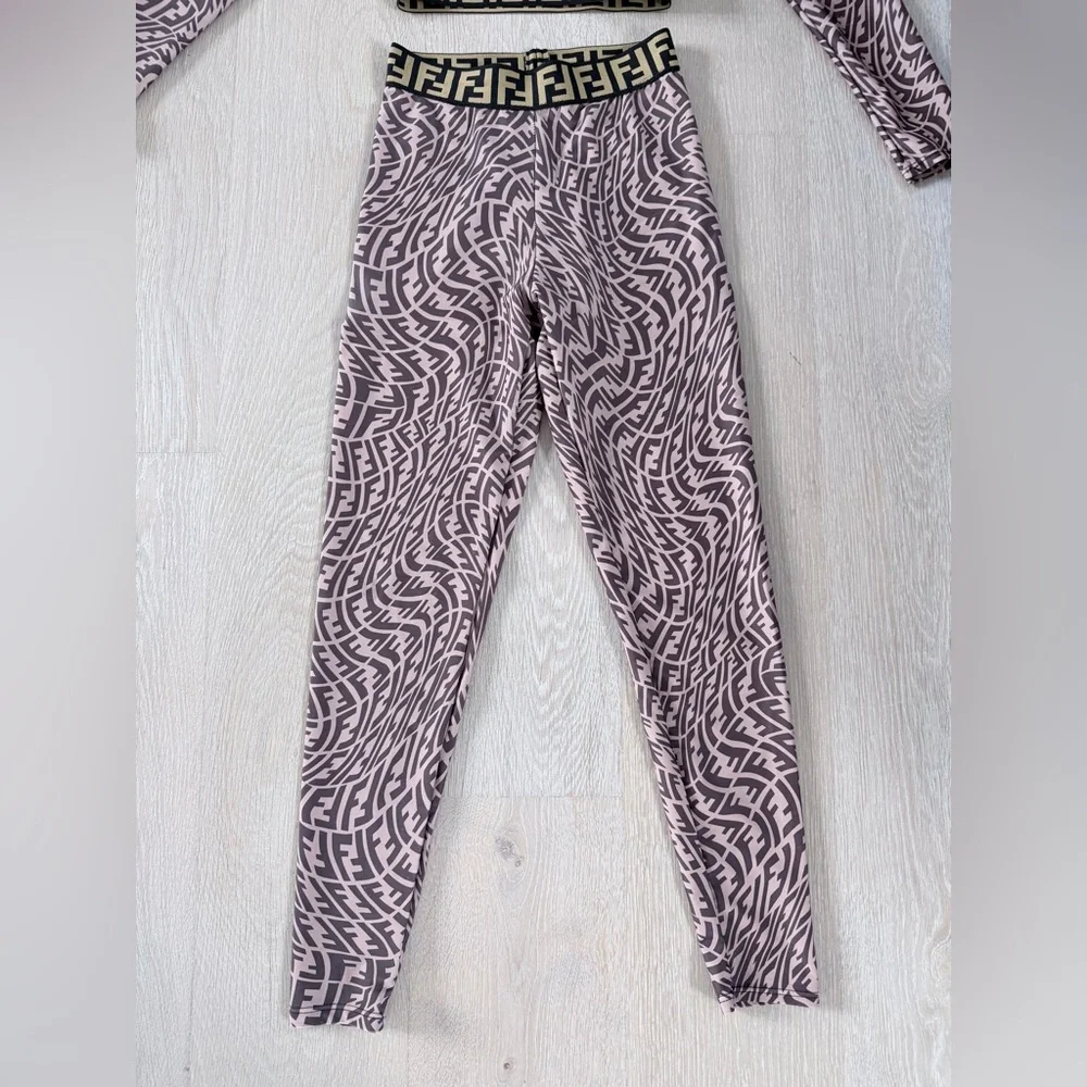 Fendi Geometric Matching Leggings Set - Brown and Black size XS/S - Picture 14 of 16
